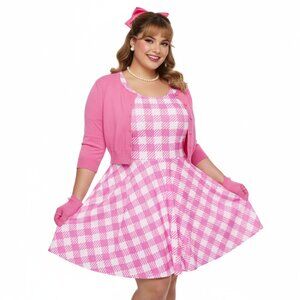 Plus Size Pink Gingham 1950s Vintage Swing Dress